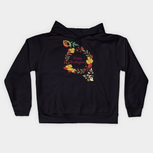 Thanksgiving Red and Yellow Floral Print Kids Hoodie